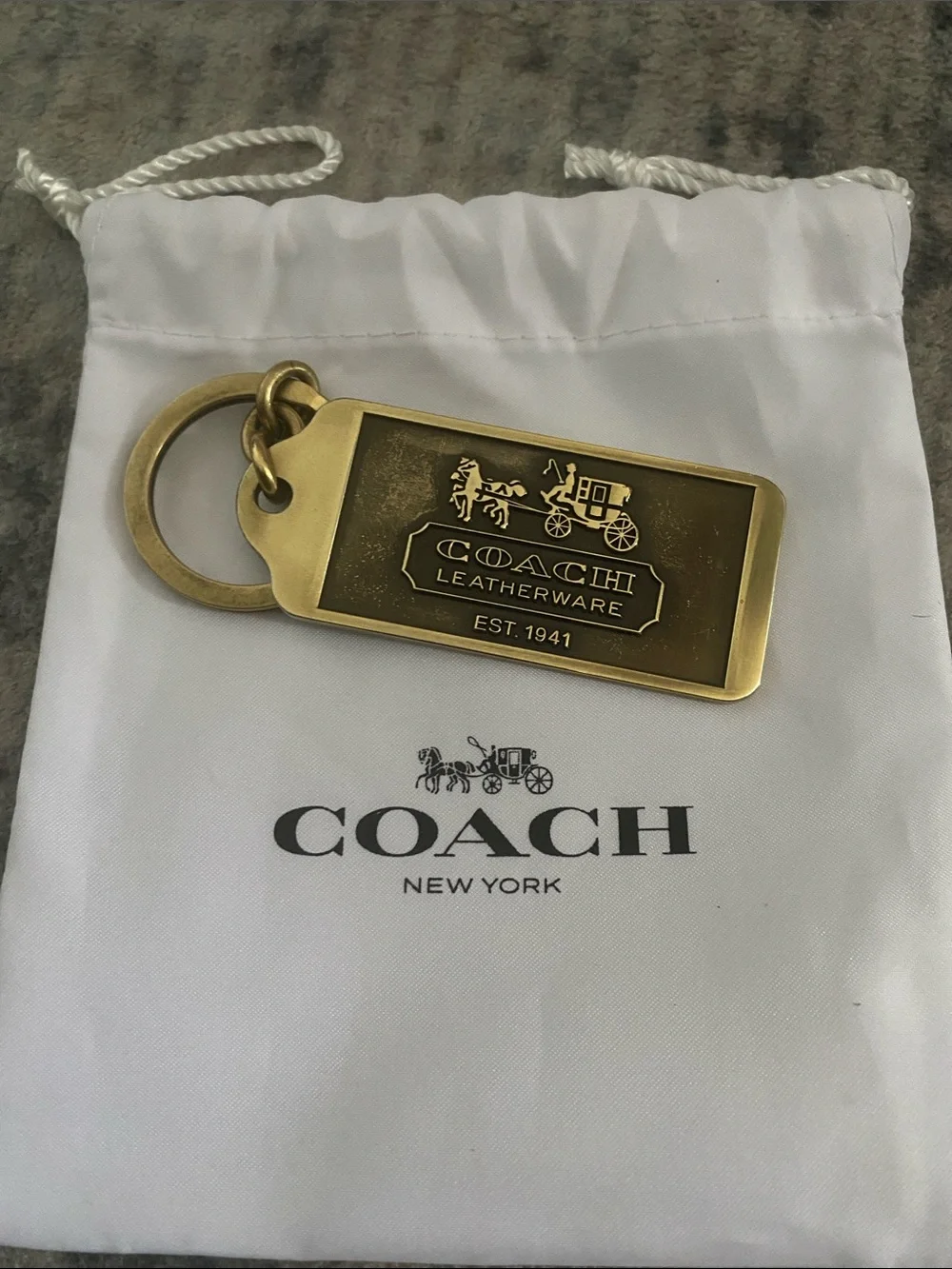 Coach Gold Tone Leatherware Rectangular Key Tag